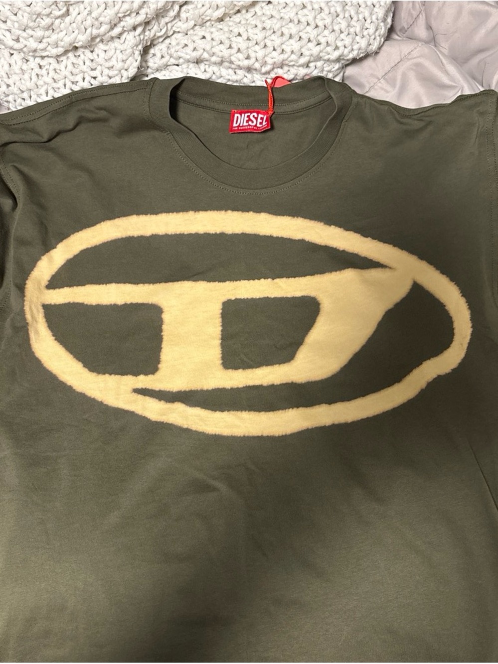 Diesel Olive Green Short Sleeve Tee with Cream Logo